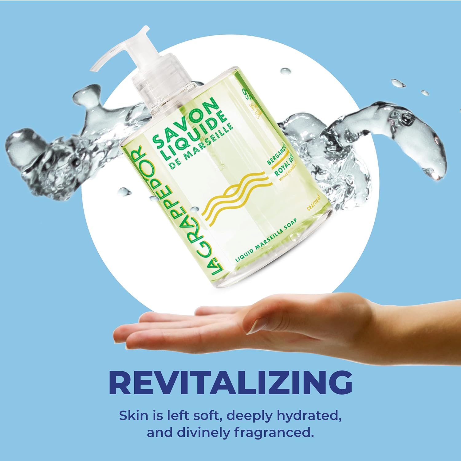 La Grappe d'Or Royal Bergamot Marseille Hand Soap with Essential Oils | Handmade in France from Moisturizing Organic Olive & Coconut Oil | Natural, Cruelty-Free & Vegan, 16.90 oz Liquid