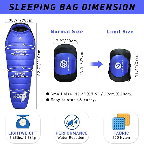 Miniatura 6 de Saco de dormir de plumón de 3215 grados F, 550650 plumón de potencia de relleno de plumón para clima frío, saco de dormir para adultos, ultraligero
