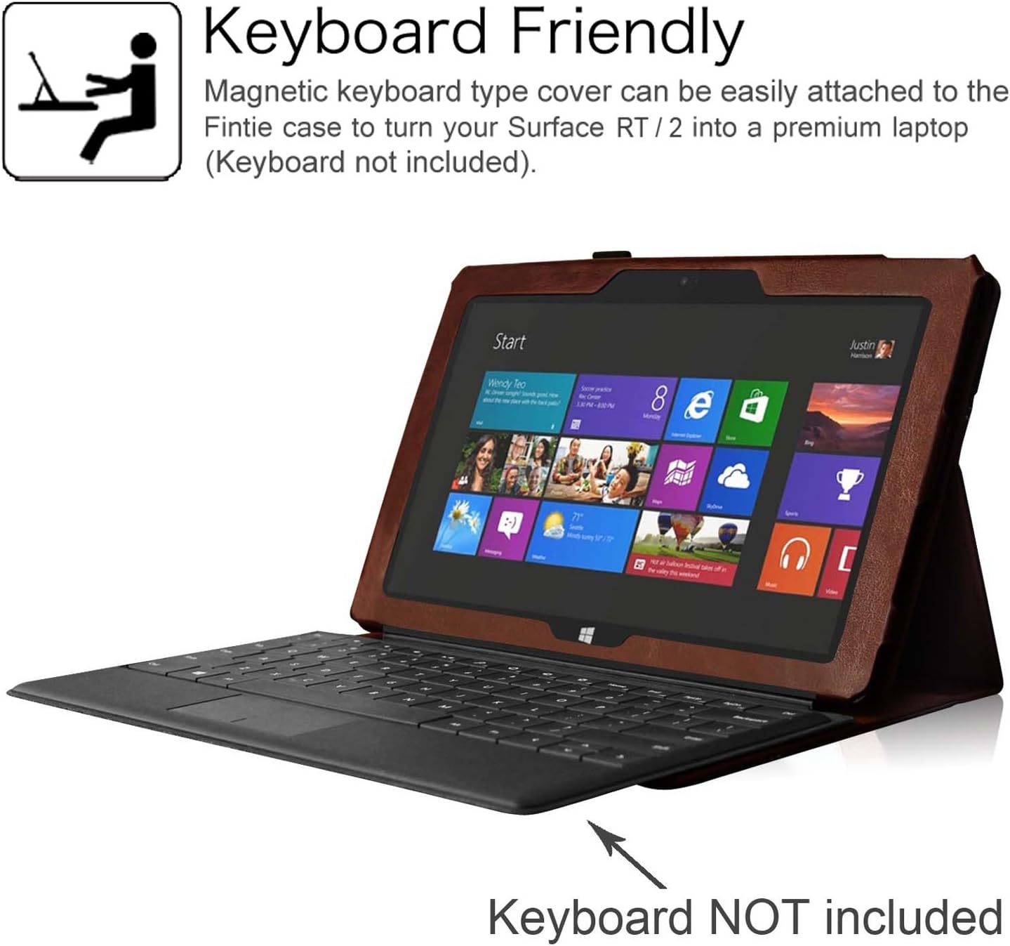 [Corner Protection] Fintie Folio Case for Microsoft Surface RT/Surface 2 10.6 inch Tablet Slim Fit with Stylus Holder (Does Not Fit Windows 8 Pro Version) - Brown/Black