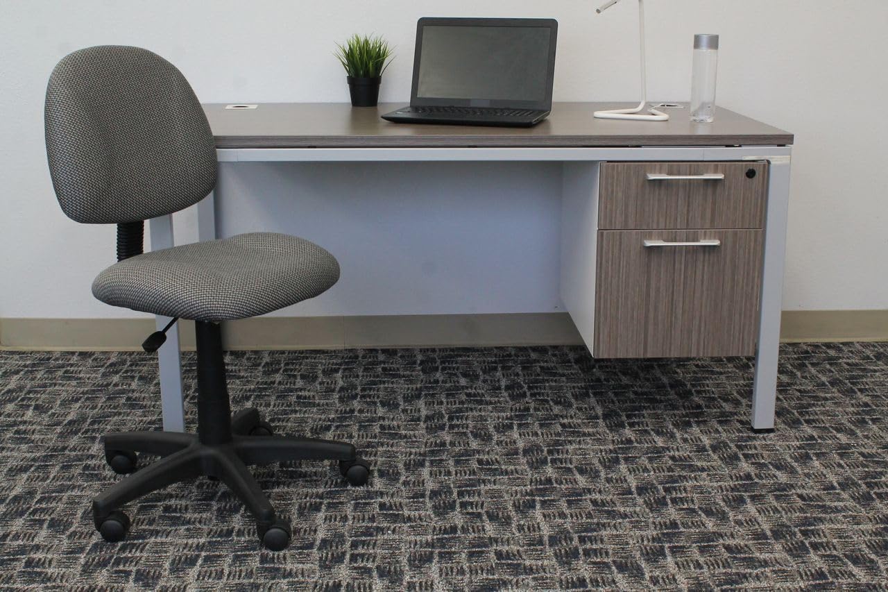 Pemberly Row Adjustable Posture Office Chair, Fabric and Nylon, Gray Finish, Ergonomic Design with Waterfall Seat, Pneumatic Height Adjustment, Hooded Casters, 37" H x 18" W x 21" D