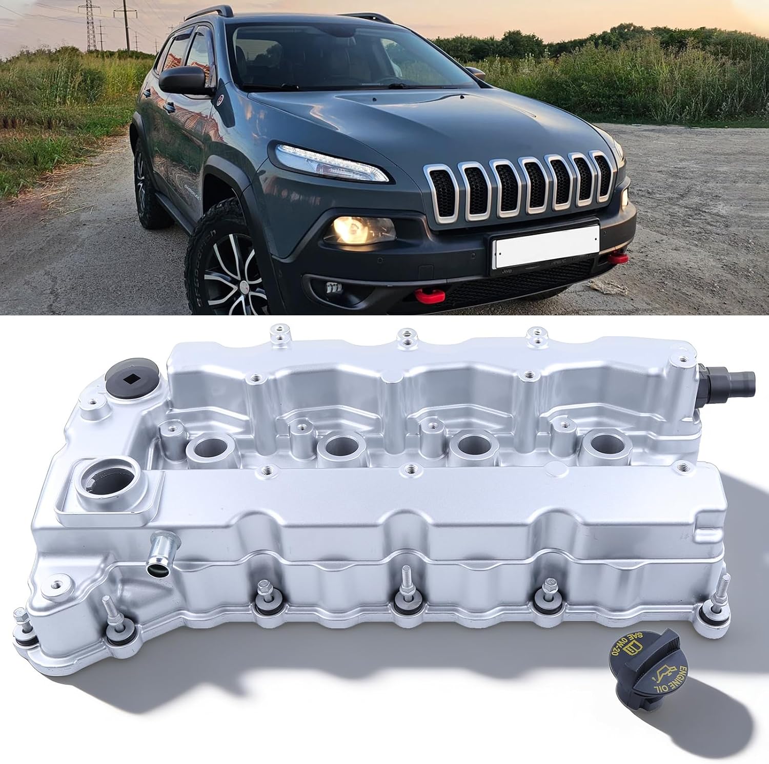 Aluminum Engine Valve Cover with Gasket 05047517AL 05047520AE, Fit for Jeep Cherokee 2014-2017, Renegade 2015-2018, Compass 2017-2018, for Dodge Dart 2013-2016, Chrysler 200 2015-2017, Fiat 500X