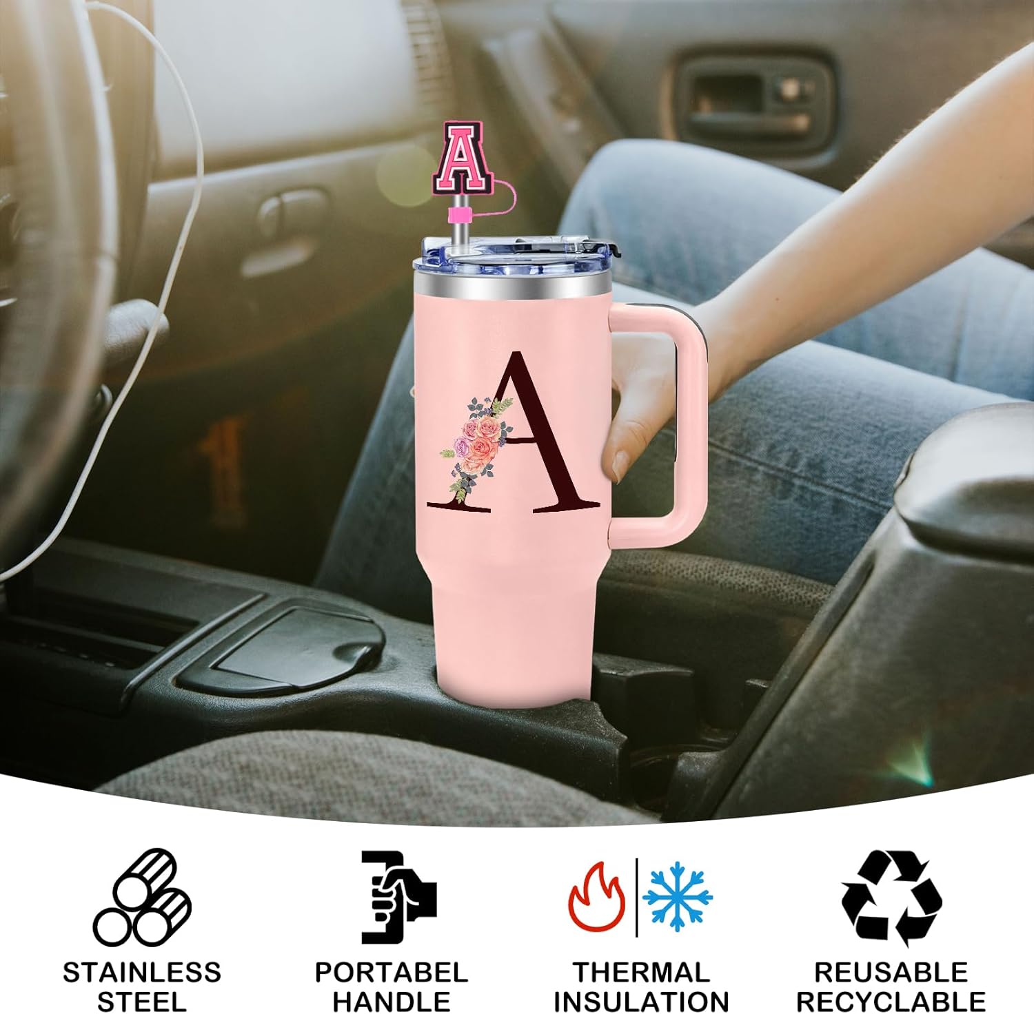 Monogrammed Gifts for Women,Personalized Gifts for Women,Birthday Gift for Mom,Personalized Tumbler with Handle,Customized Tumblers for Woman,Cute Tumbler,Funny Gift for Mom,Grandma -A - Image 6