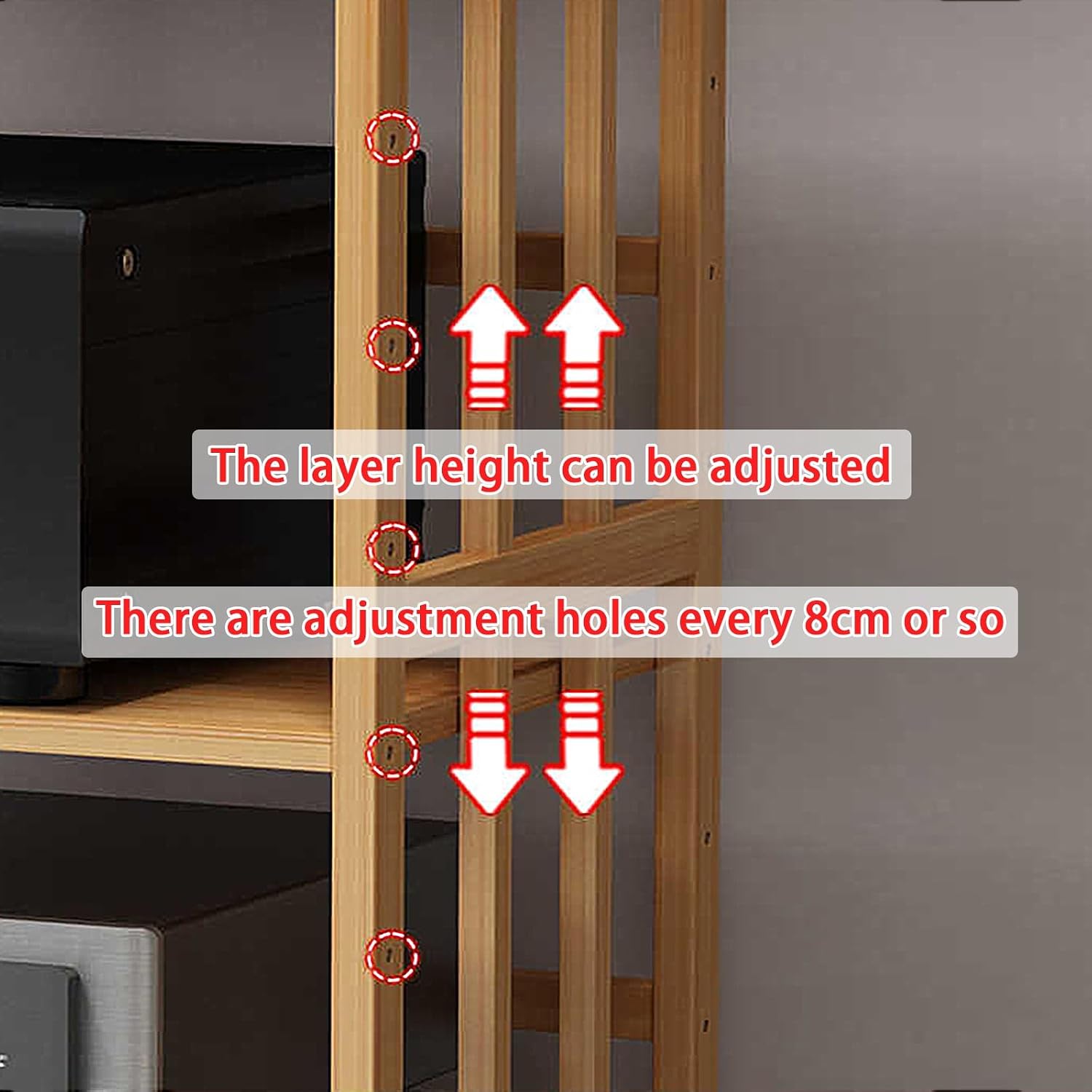 2/3/4/5 Tiers Mobile Stereo Racks and Stands on Wheels, Audio Rack Cabinet with Adjustable Shelf, Mobile AV Media Stand with Wheels, with Height Adjustable Wooden Shelf, Home/Office