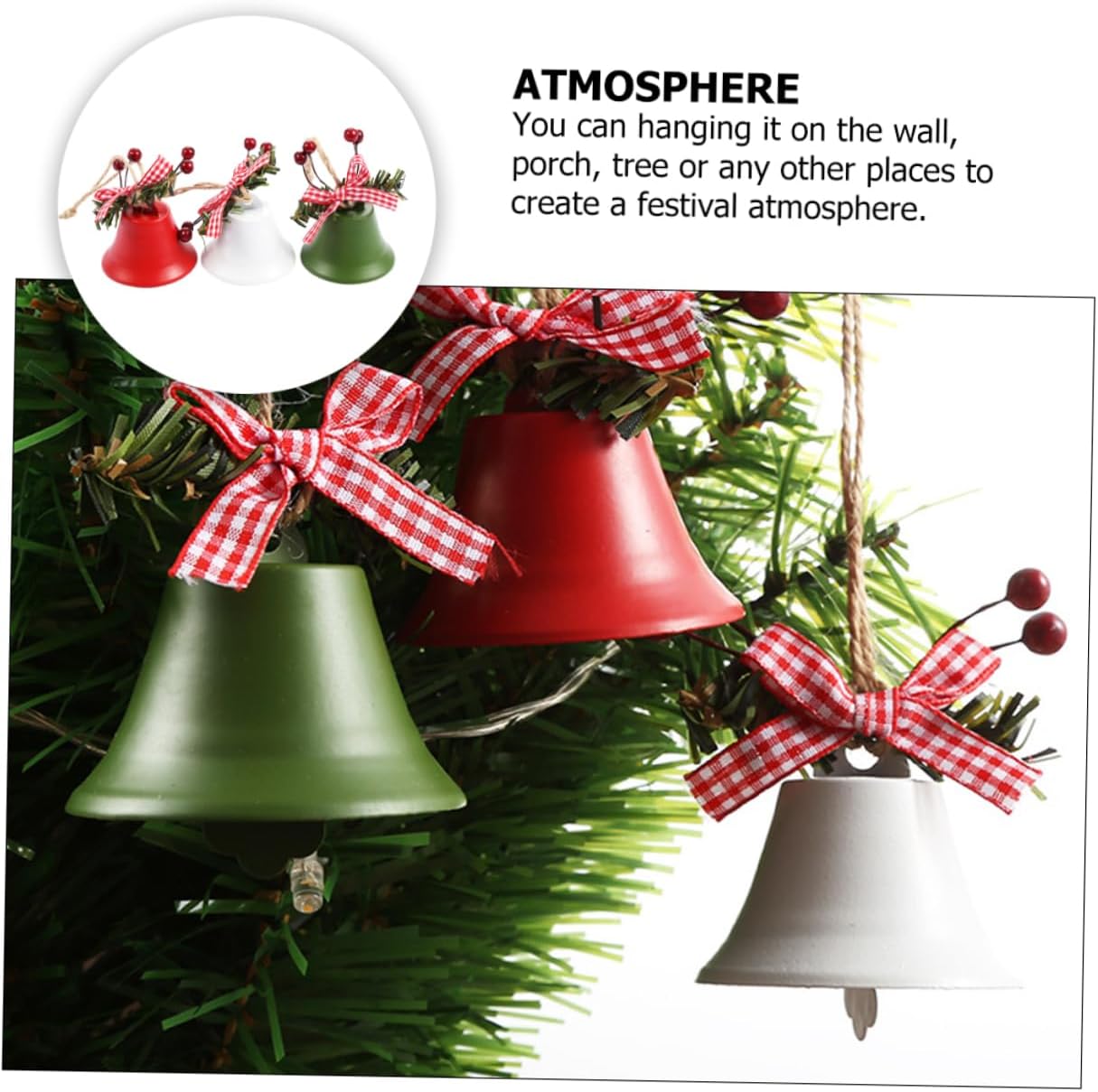 Xmas Jingle Bell Ornaments 3pcs Iron Hanging Pendants for Christmas