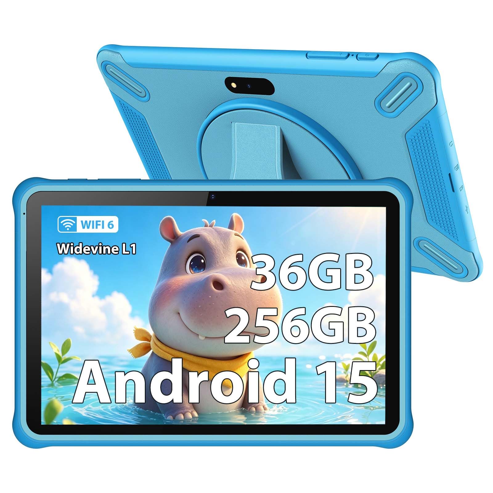 DOFACESH Tablet 10 pollici con Android 15.0, 36GB RAM+256GB ROM (SD espandibile), Controllo genitori, Widevine L1/5MP+2MP/5G WiFi 6/Bluetooth-tablet educativo(Blu)