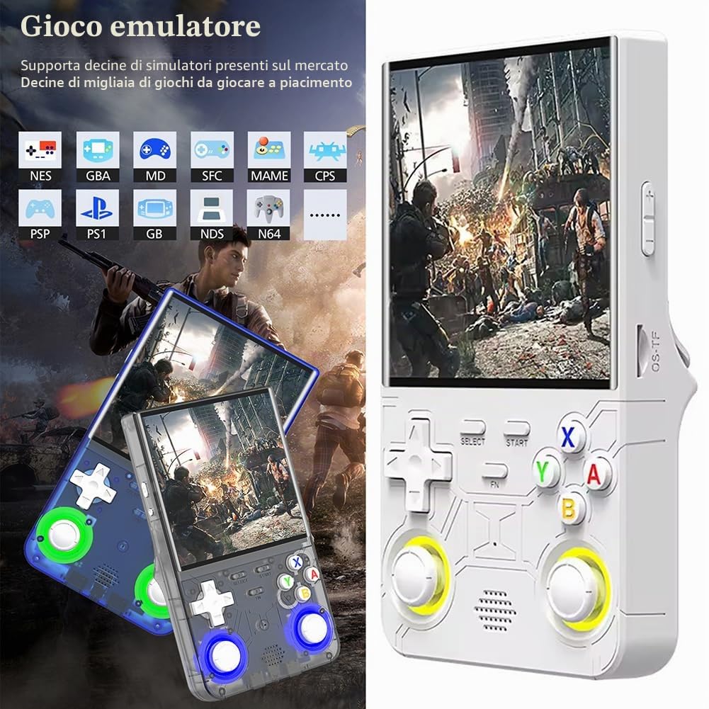R36 - Console di gioco portatile ultra retrò con sistema Linux open source, schermo IPS da 4,0 pollici, scheda TF 64G/128G contiene oltre 15.000+/30000 giochi, abilitato WiFi, console emulatore