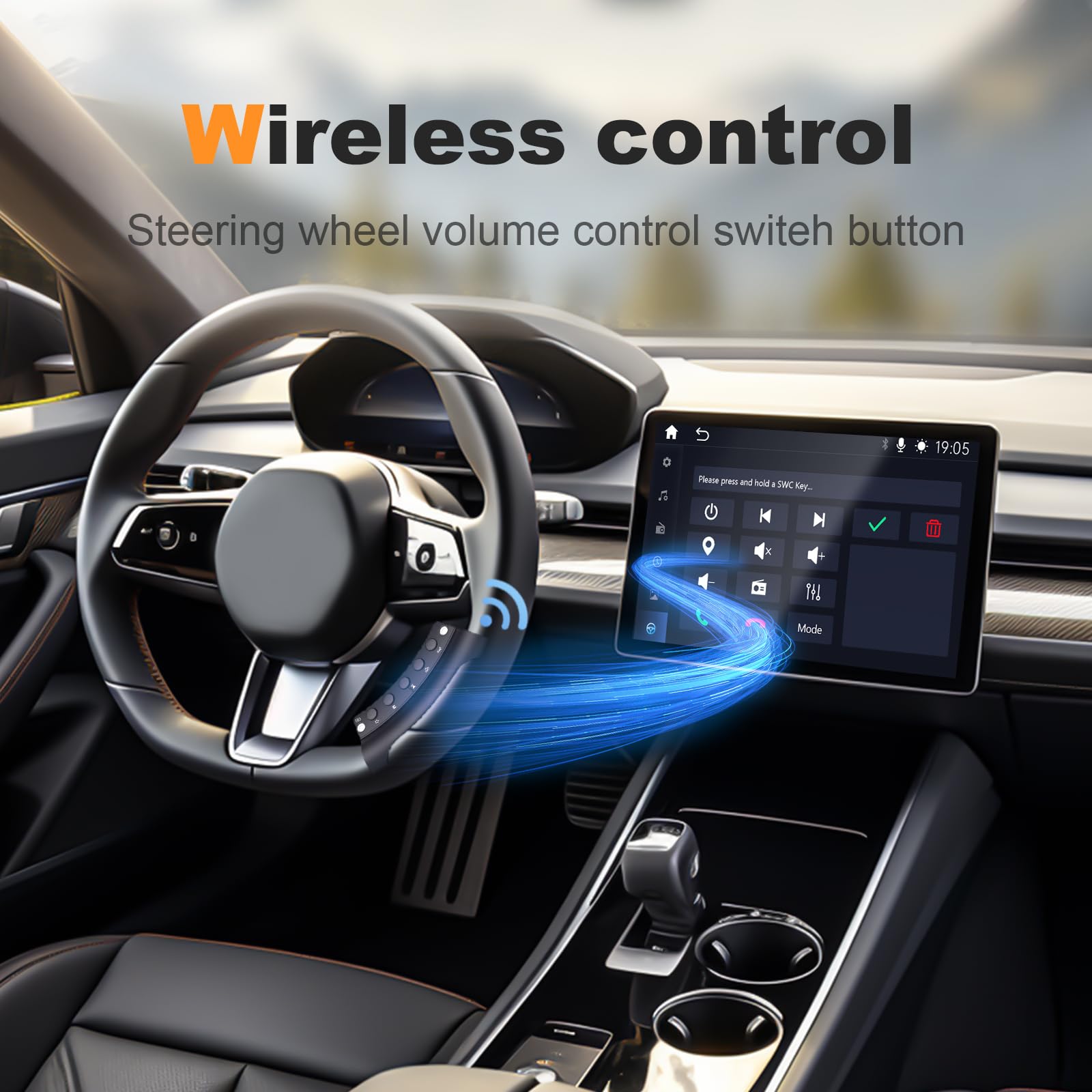 Y-METDRIVING Mando a distancia inalámbrico para volante con señal Indica para y-metdriving estéreo portátil de coche y otros estéreo de coche Android, con alerta de batería baja, control de función de