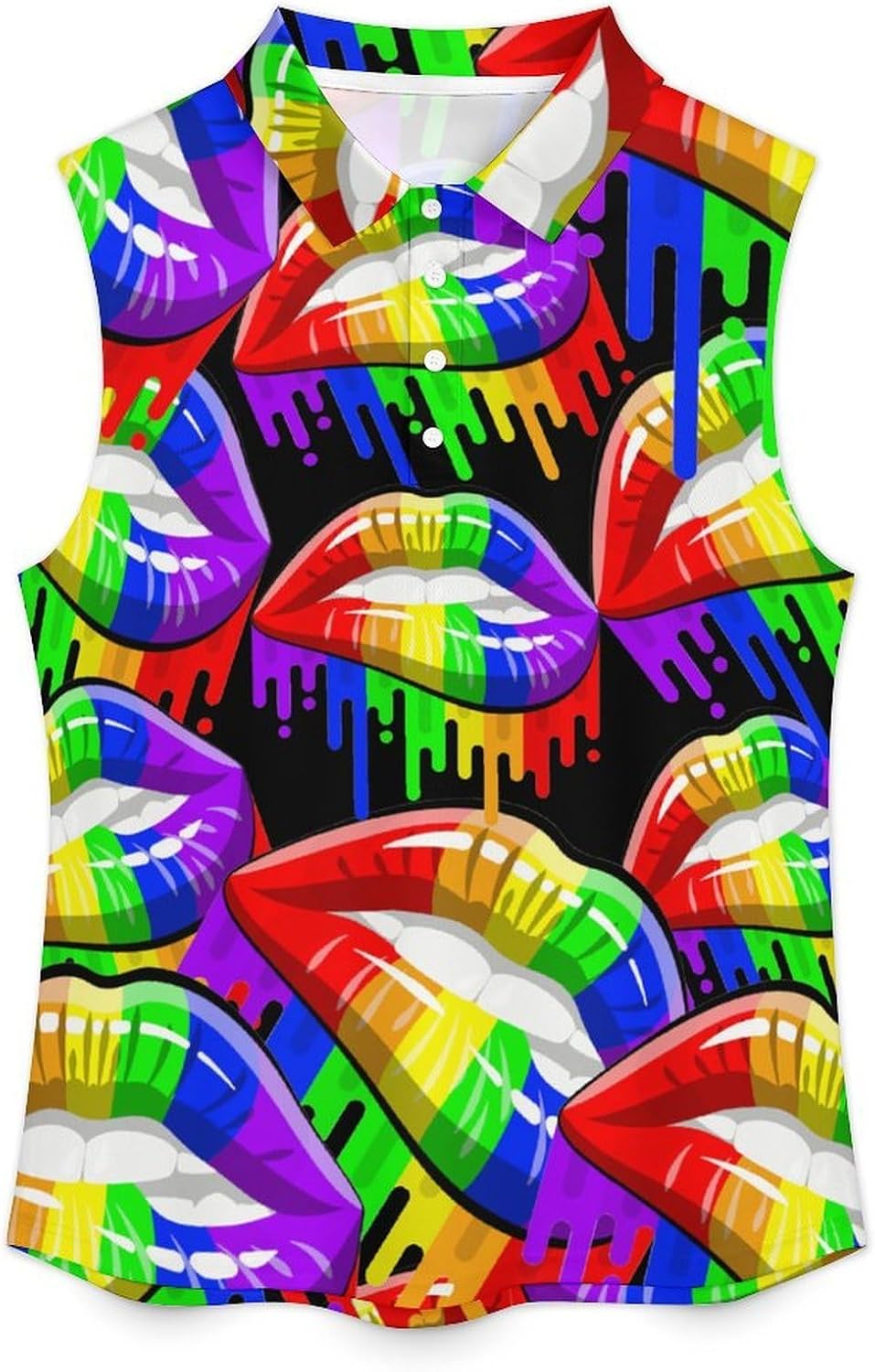 LGBT Gay Prides-Rainbow Lips Women's Golf Shirt Sleeveless Polo Shirts Tank Tops Blouses Tennis T-Shirts Casual
