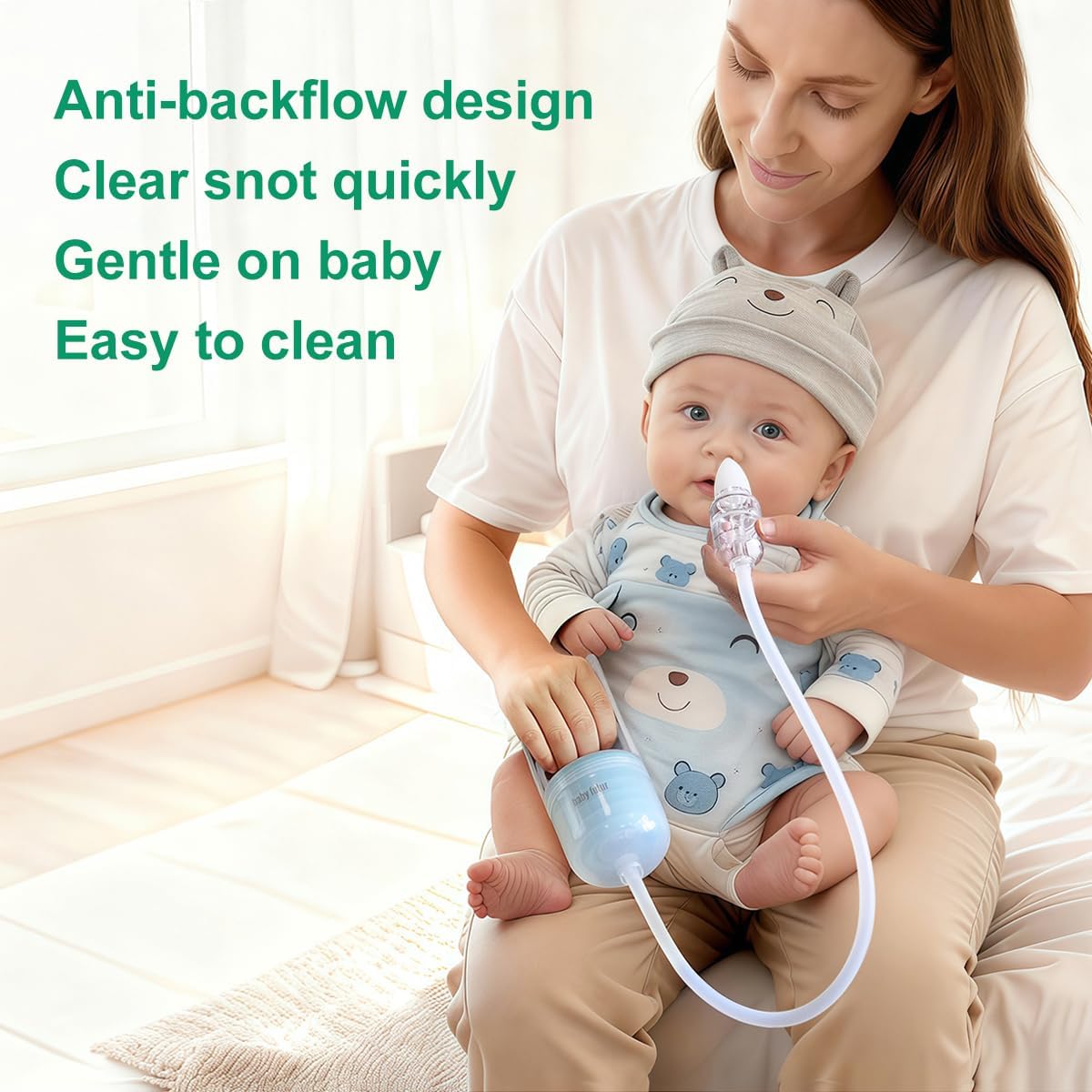 Manual Nose Sucker for Baby – Strong Suction Nasal Aspirator with Soft Silicone Tips, Easy to Clean & Reusable, Quiet and Safe Newborn Nose Cleaner by Baby Futur