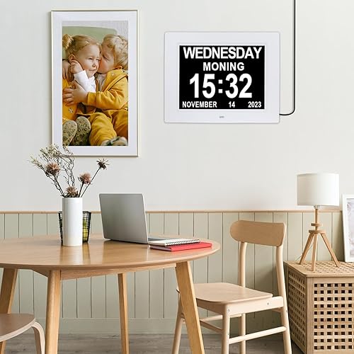 Miniatura 7 de TSITSC Reloj de demencia con control remoto  Calendario digital grande de 8 pulgadas para personas mayores con 12 alarmas + atenuación automática,
