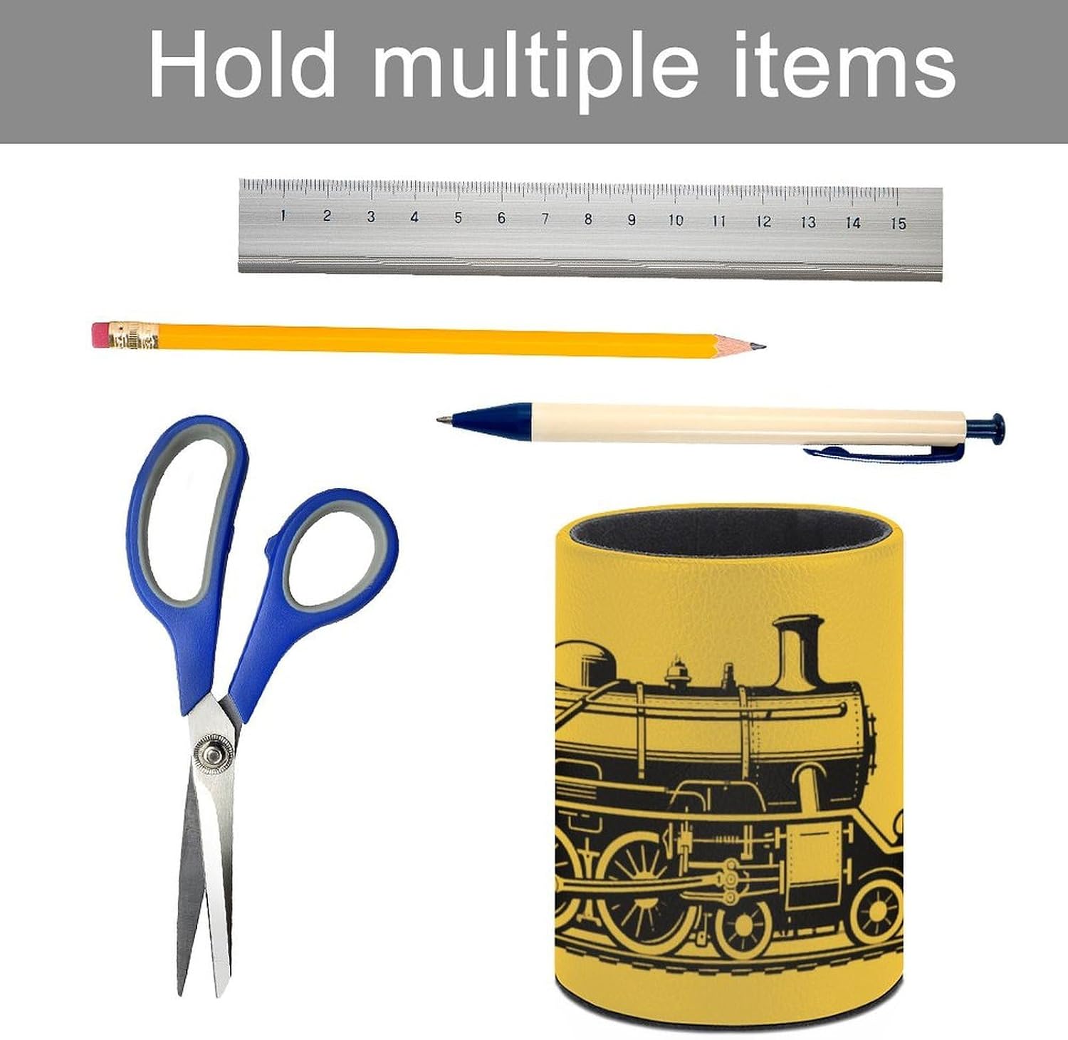 Round Yellow Steam Train Pen Holder for Desk Storage Remote Brush image 5