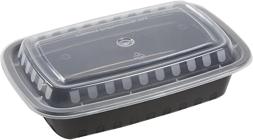 Miniatura 1 de AmerCare Contenedores y tapas de plástico negro de 7.75 x 5.5 pulgadas, 1.5 pulgadas de profundidad, 24 onzas, para microondas o congelador, paquete