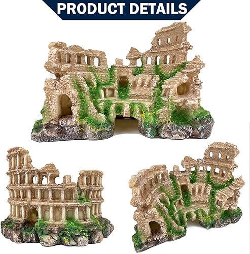 Miniatura 6 de VMCN Acuario antiguo de ruinas de columna romana para decoración de castillo europeo para pecera, castillo, cuevas, escondites de rocas, plantas,