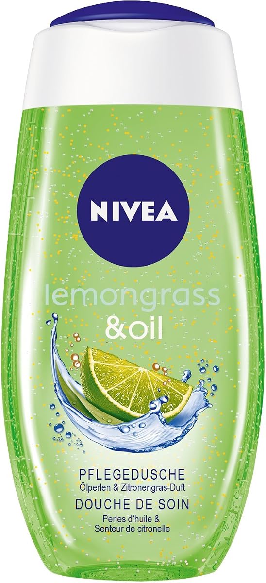 NIVEA Gel de ducha de hierba de limón y aceite para el cuidado diario del cuerpo con perlas de aceite hidratante, aroma vigorizante de hierba de limón y fórmula de espuma suave, 500 ml (16,9 fl oz) — Limpiador refrescante para la piel