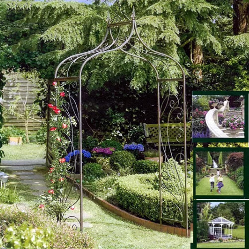 Garden Arch Trellis, Black Iron Arbor, Courtyard Arbor Trellis for Climbing Plants Rose, Outdoor Archway Ceremony Party