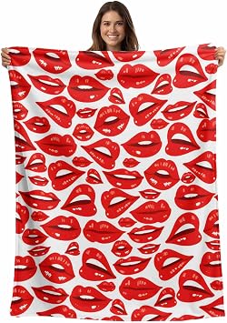 Valentines Flannel Fleece Throw Blanket for Couch Chair Sofa Bed, Lightweight Soft Blanket for Women Men, Modern Romantic Red Woman Lips Love Kiss Warm Cozy Blankets for All Season 30" x 40"