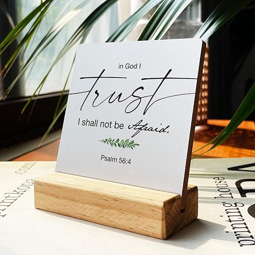 Miniatura 2 de Letrero de madera con texto en inglés "Country in God I Trust I Shall Not Be Afraid" con versículos bíblicos para decoración de escritorio, rústico,