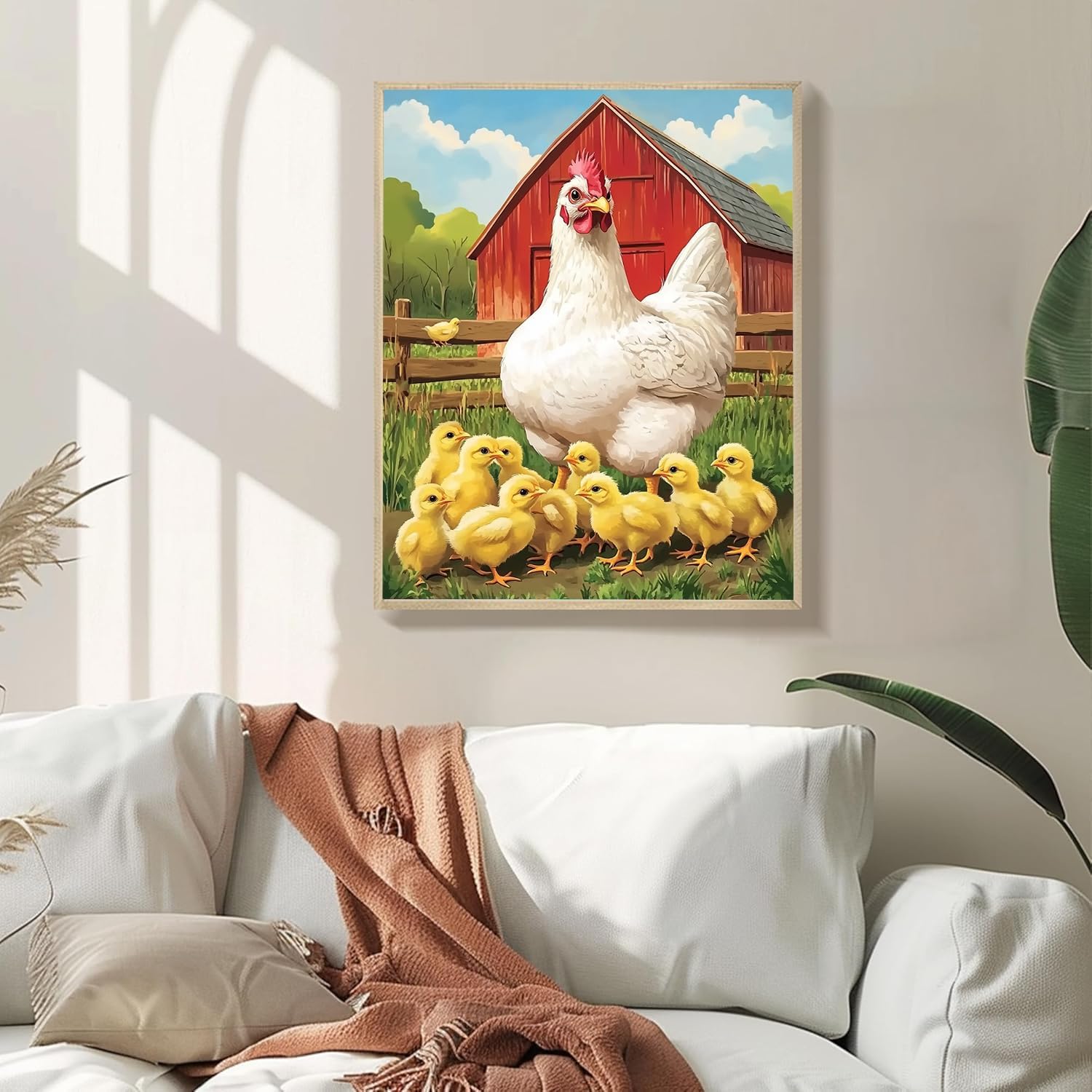 MSTINGSHUN The Hen with Her Chicks Painting by Numbers Kits 16x20 inch Canvas Farmhouse Decor DIY Oil Painting for Kids, Adults Beginners with Brushes Acrylic Pigment Drawings Gift (with Frame)
