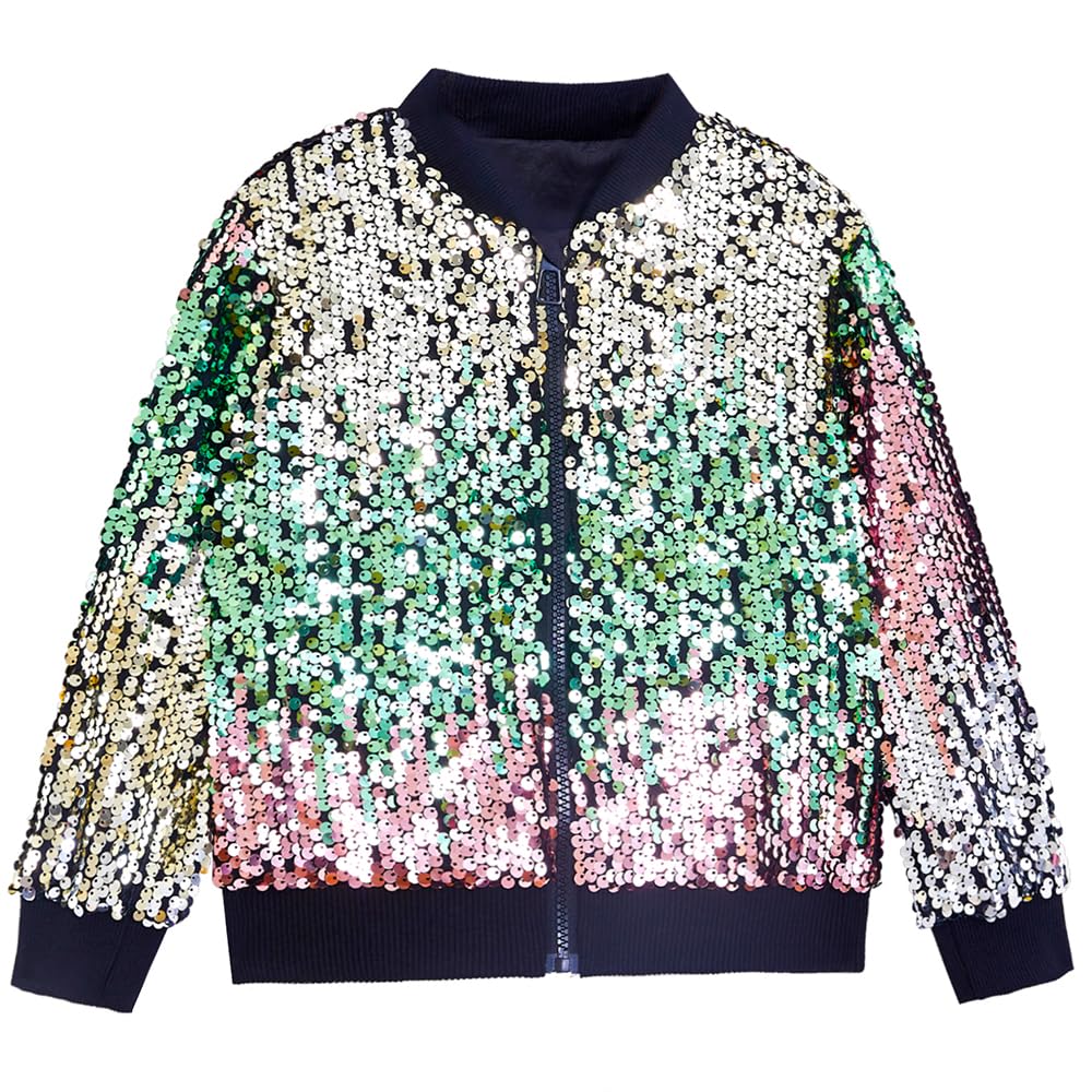 YIYI Sequin Jackets for Girls Kids Boys Glitter Sparkle Bomber Varsity Birthday Party Shiny Outwear Clothes