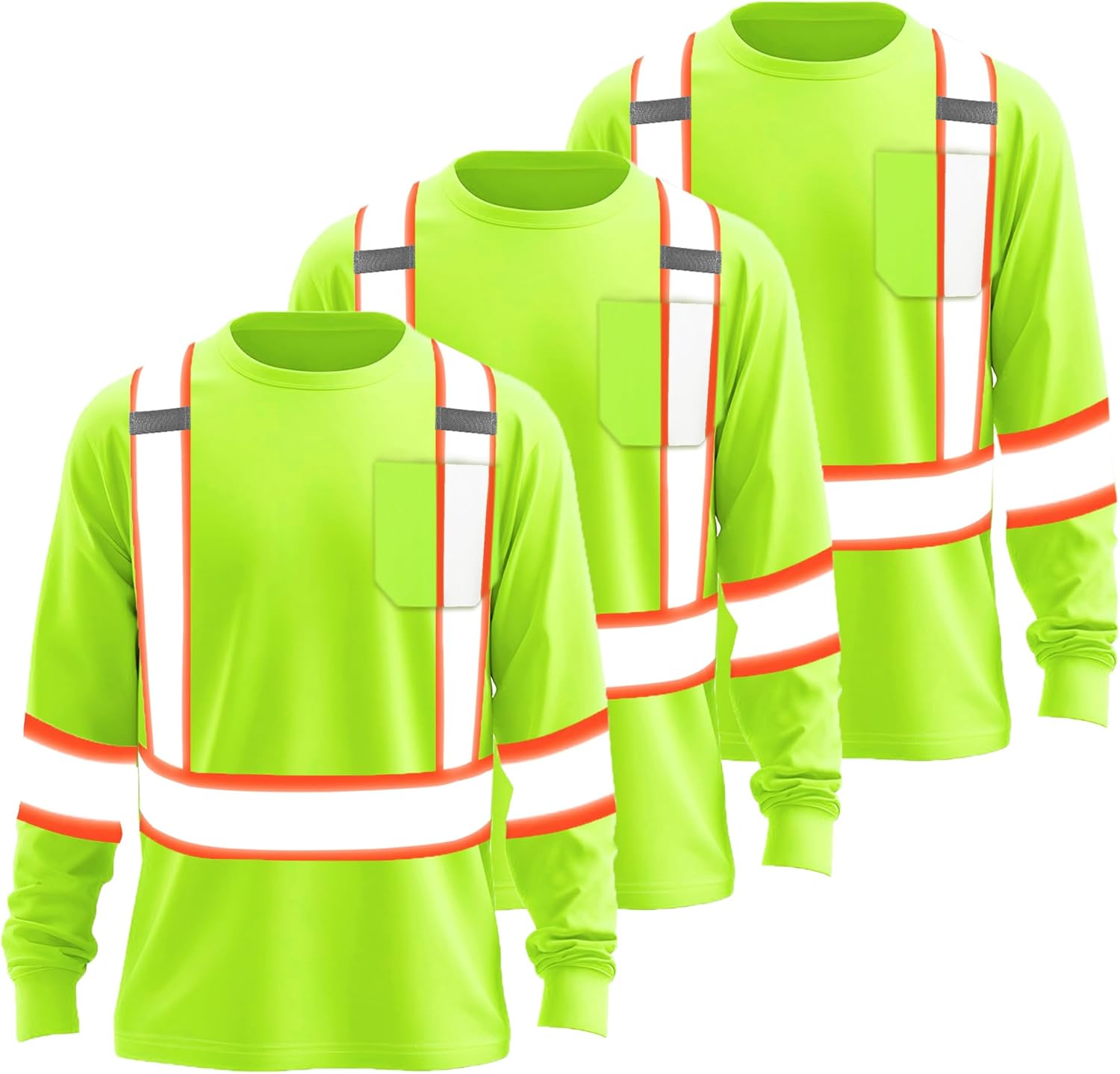 Hi Vis Heavy Duty Men's Long Sleeve Reflective Safety T Shirts Bulk for Work Warehouse Construction Class 3