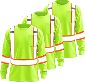 Hi Vis Heavy Duty Mens Long Sleeve Reflective Safety T Shirts Bulk for Work Warehouse Construction Class 3