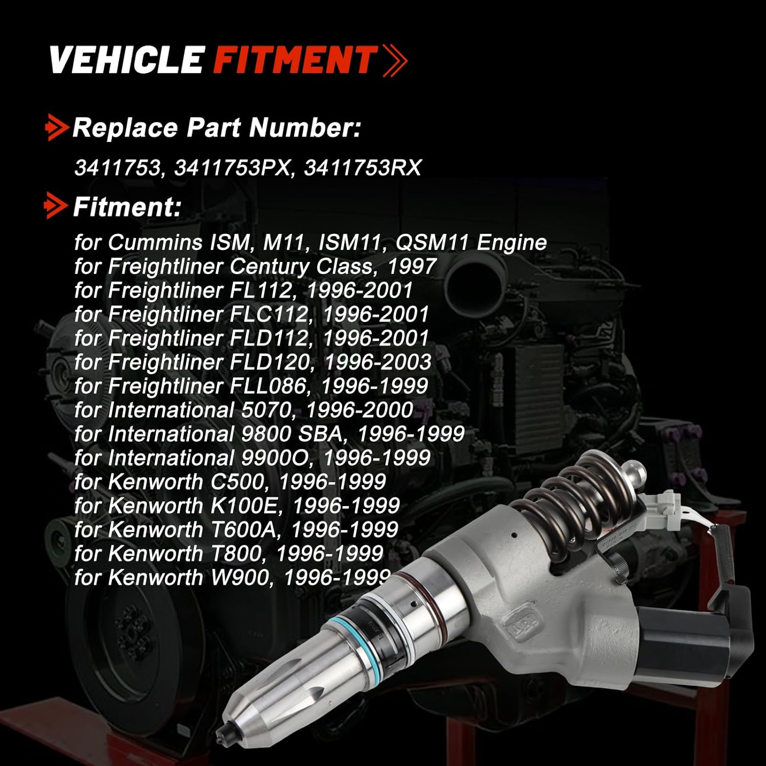 6PCS 3411753 3411753PX 3411753RX Diesel Fuel Injector for Cummins ISM M11 ISM11 QSM11 Engine Kenworth Freightliner International Heavy Duty Trucks