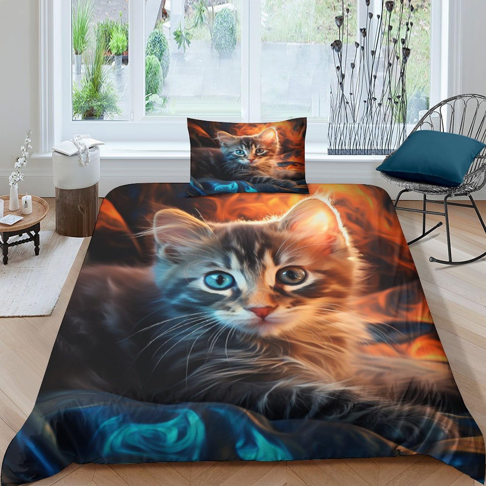 Housse de couette chat mignon avec fermeture éclair parure lit hypoallergénique