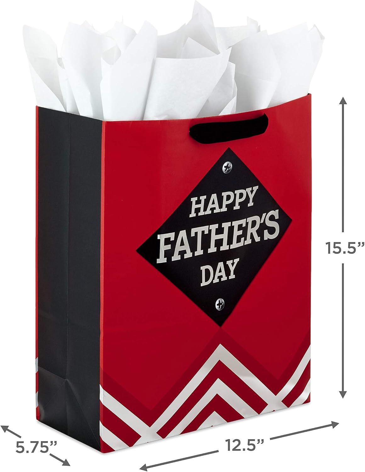 Hallmark 15" Extra Large Fathers Day Gift Bag with Tissue Paper (Red, Black and Silver, Happy Father's Day")