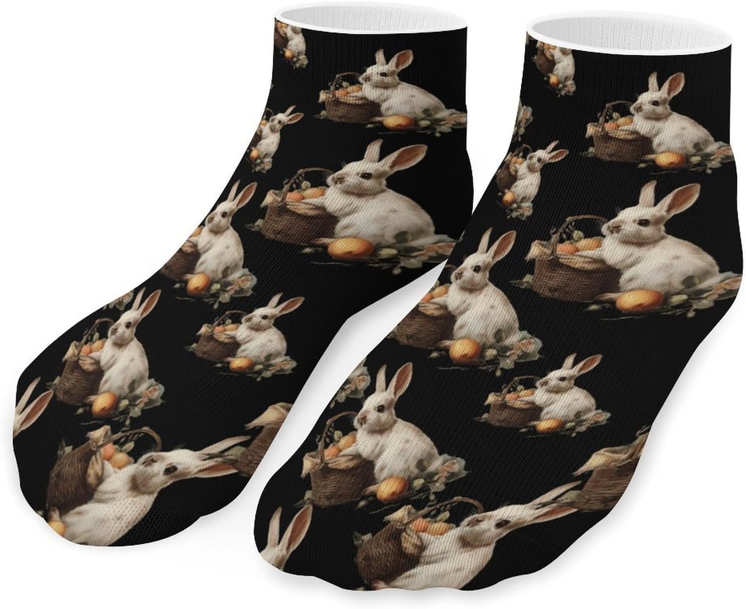 Vintage Bunny with Basket No Show Ankle Socks Low Cut Non Slip Flat Boat Line 5 Pairs Set