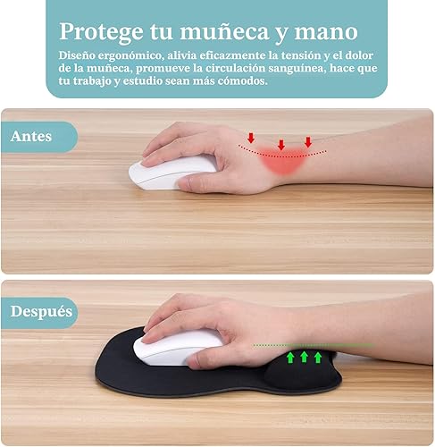Miniatura 6 de EooCoo Alfombrilla ergonómica para mouse con soporte de muñeca, alfombrilla de mouse con reposamuñecas de espuma viscoelástica y base antideslizante