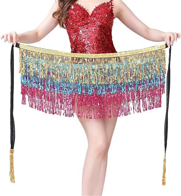 Moanyt Saia para dança do ventre boêmio, lenço de quadril com franja de lantejoulas, cinto para mulheres, festivais, danças, raves, acessórios