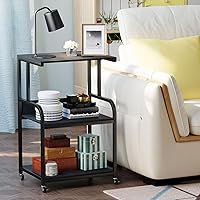 Vista 2 de EasyCom Printer Stand- Large 3 Tier Sofa Side Table with Wheels- Industrial Printer Storage Cart- Modern Night Stands with Storage Shelf for Living