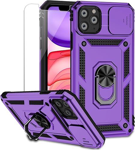 Funda para iPhone 11 Pro Max con cubierta para lente de cámara, protector de pantalla HD, protección contra caídas de grado militar, soporte de