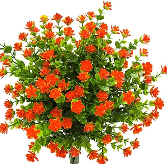 Ancokig Artificial Fake Flowers, 4Pack Outdoor UV Resistant Greenery Shrubs Plants Indoor Outside Hanging Planter Home Garden Décor (Orange)