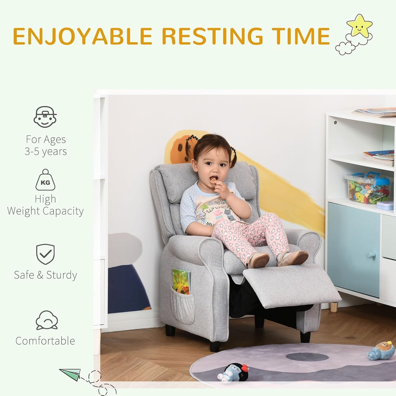 Kids Recliner Chair for Ages 3-5, Safe and Comfortable Children's Lounge Chair