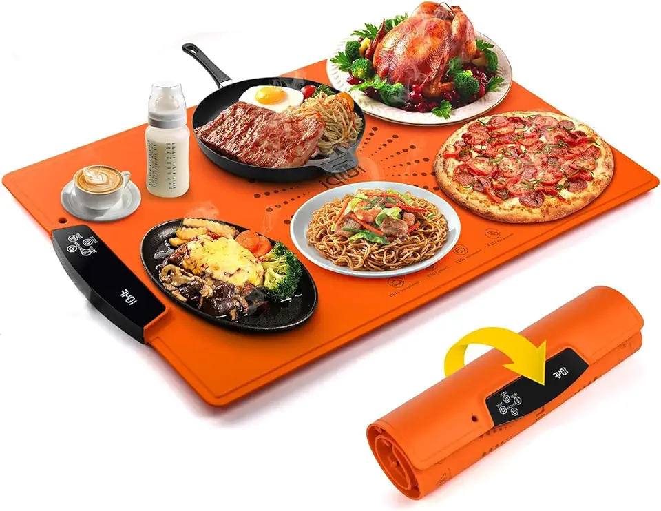 Food Warming Mat Large Electric Warming Tray With 7 Temperature Settings 2-12 H Timer And Child-lock Fast Full Surface Heating Roll Up Food Warmers For Parties Buffet Gatherings Countertop