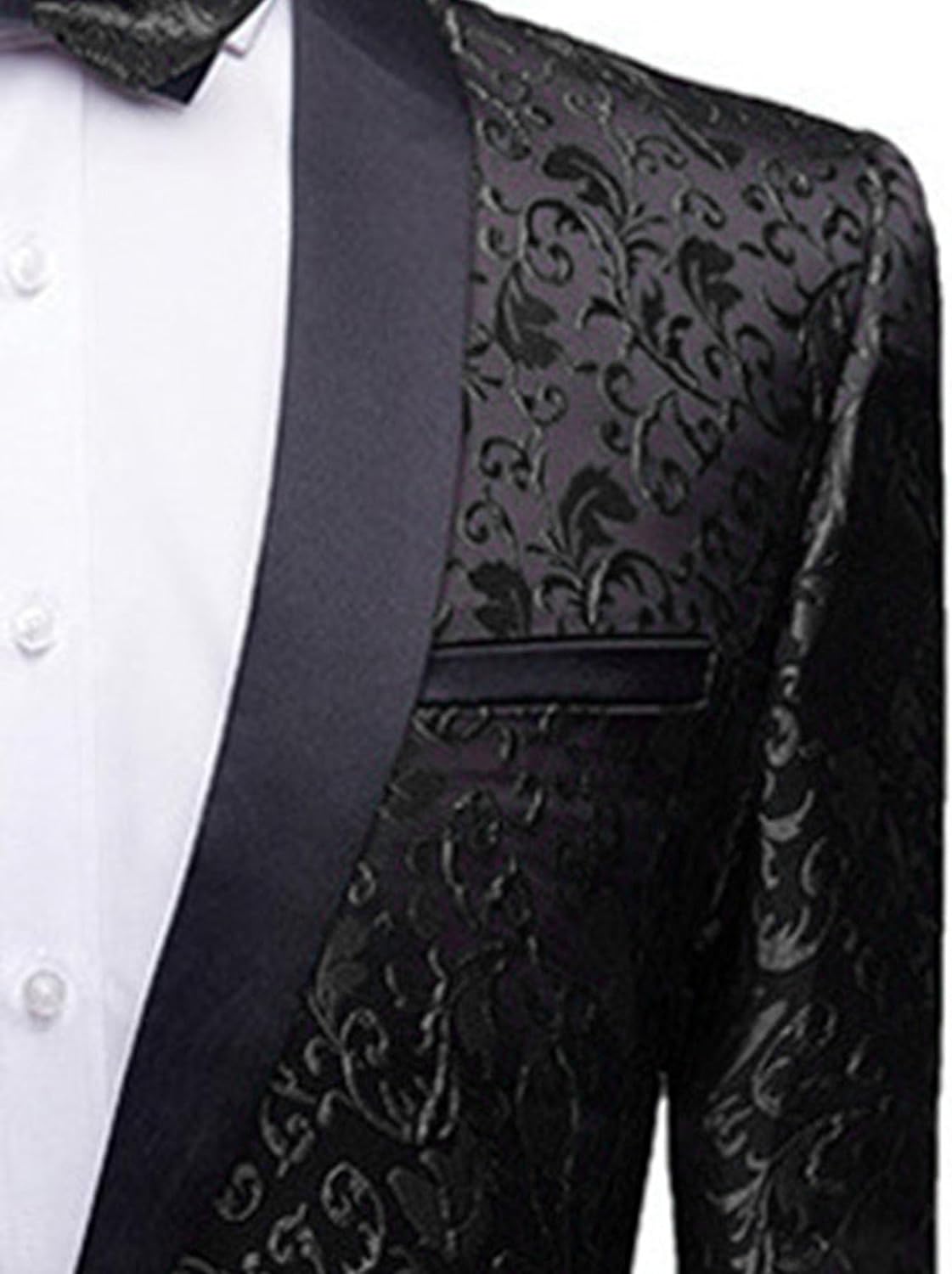 JEsilunmaMY Mens Stylish Floral Tuxedo Jacket Shawl Lapel Slim Fit Jacquard Suit Jacket Tuxedo Blazer for Wedding Prom Dinner