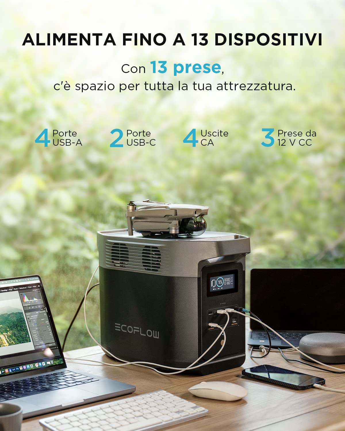 Centrale Elettrica Portatile EcoFlow DELTA 2 con cavo XT60i, batteria LFP, ricarica rapida, generatore solare per alimentazione domestica di emergenza, campeggio e camper