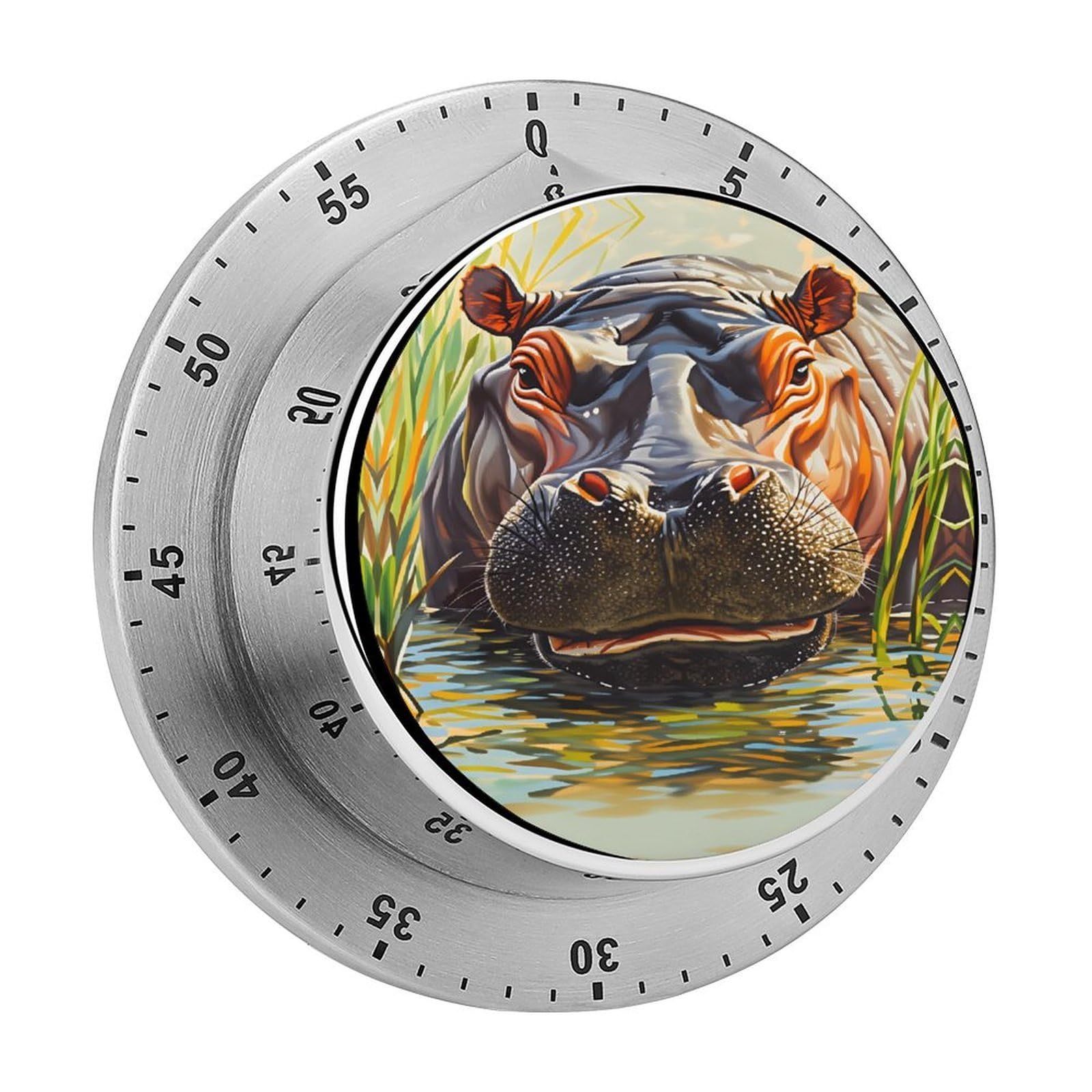 Funny Hippo 60 Minute Wind Up Timer,Visual Mechanical Magnetic Timer with Loud Alarm for Kitchen