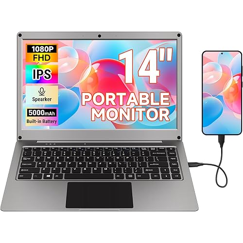 Portable Monitor with Keyboard,14inch 1080P FHD Lapdock Compatible with Raspberry Pi/Mini PC/Phone/PC/Game Console,CrowView Note Built-in Battery(Full Feature TypeC & HDMI Cable Included)