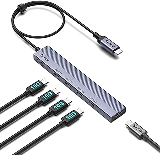 Aceele 5 Port USB C Hub 3.2 Gen 2, 10Gbps USB C to USB C Hub with 4 Type-C Data Ports, 2ft Data Cable USB C Adapter with USB-C Power Port for MacBook Pro, MacBook, Samsung Chromebook, Etc