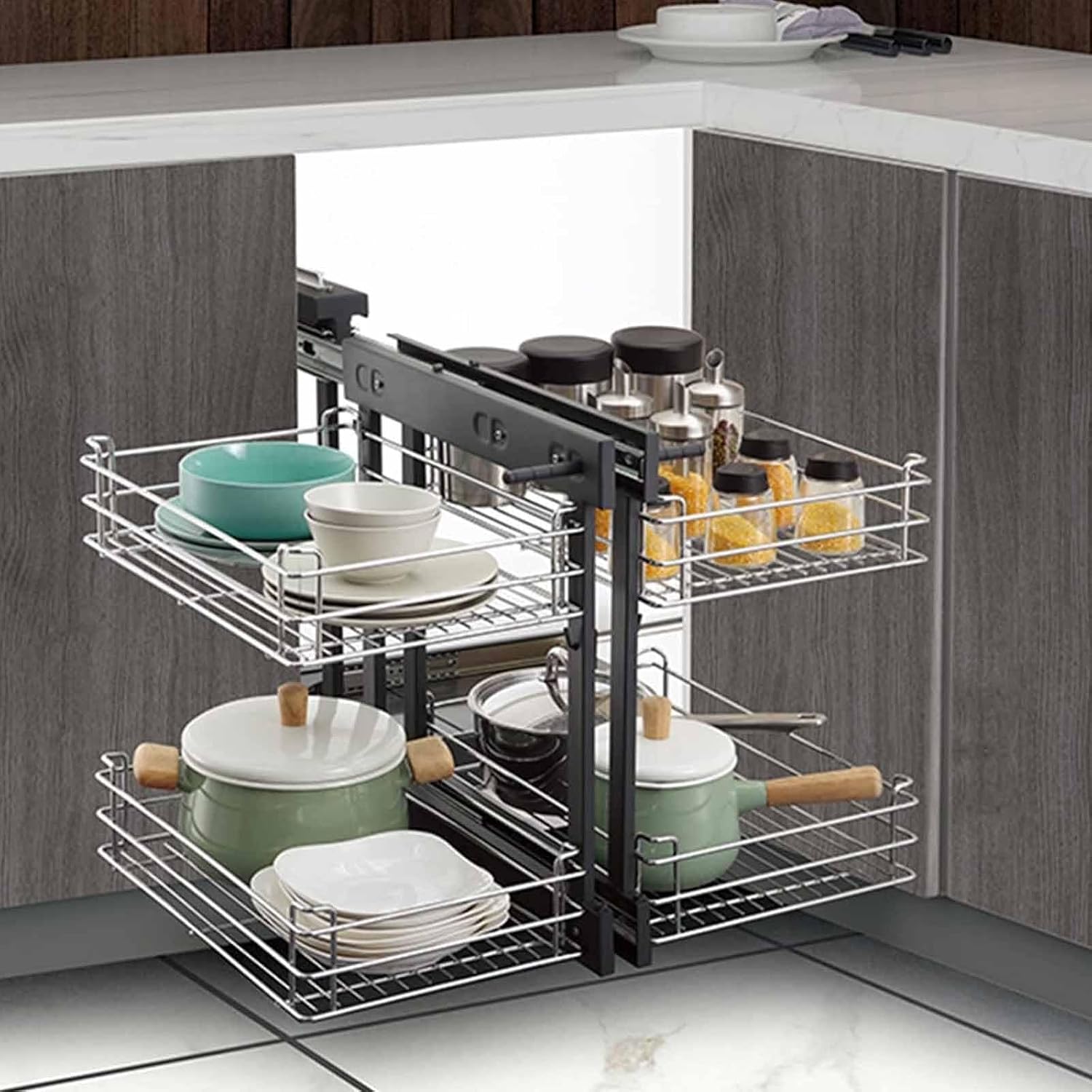 Kitchen Organizer Blind Corner Pull Out Organizer - Kitchen Cabinet Pull Out Shelves, Sliding Drawer Storage, Corner Built-ins Basket, for Home,Left Door-900 Cabinet