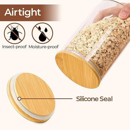 Miniatura 7 de ComSaf Juego de 6 tarros de vidrio para almacenamiento de alimentos de 20 onzas, recipientes de almacenamiento transparentes con tapa hermética de