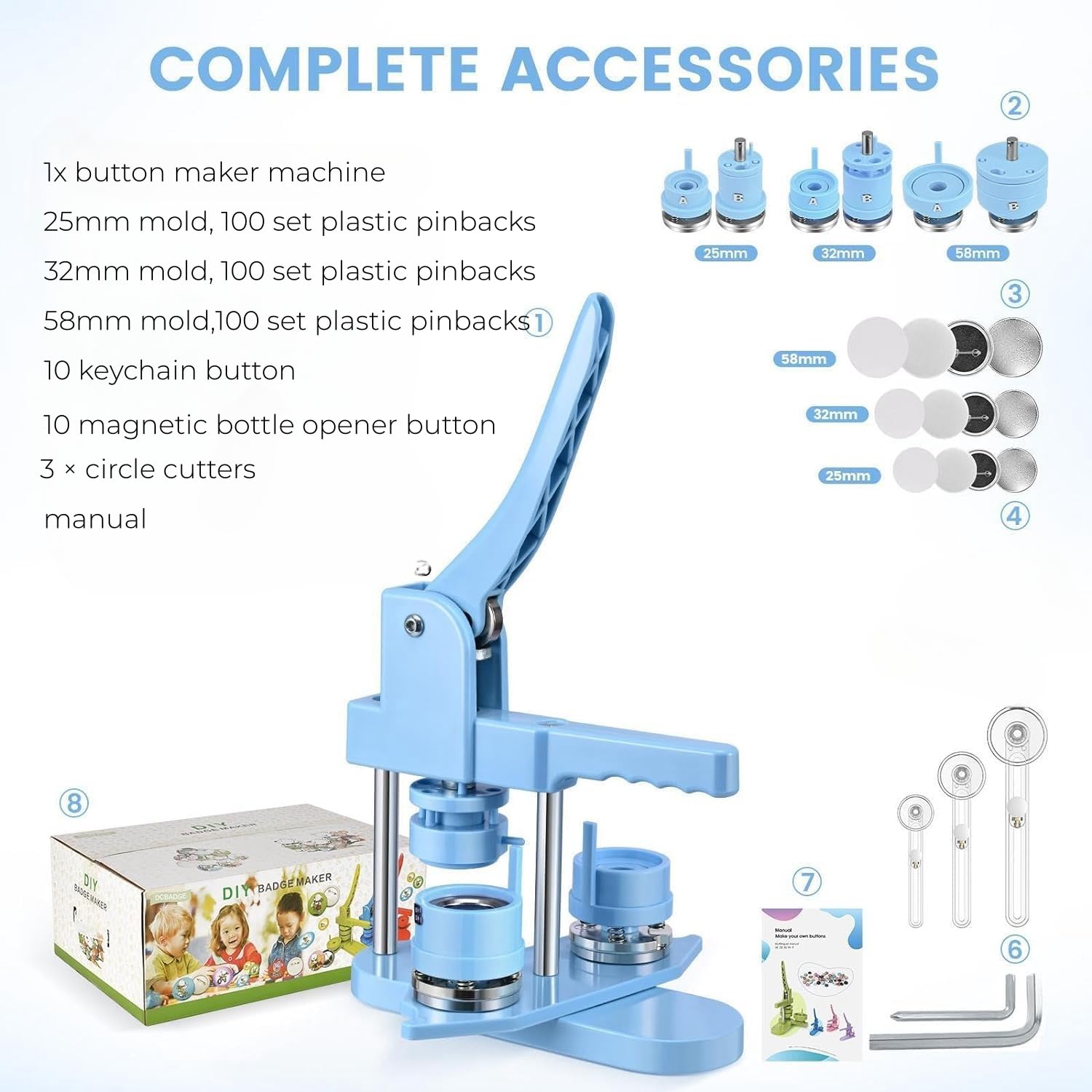 Button Maker Machine, 2.28 Inch/58mm Pin Maker With 100pcs Button Parts, Ergonomic Arc - View #5