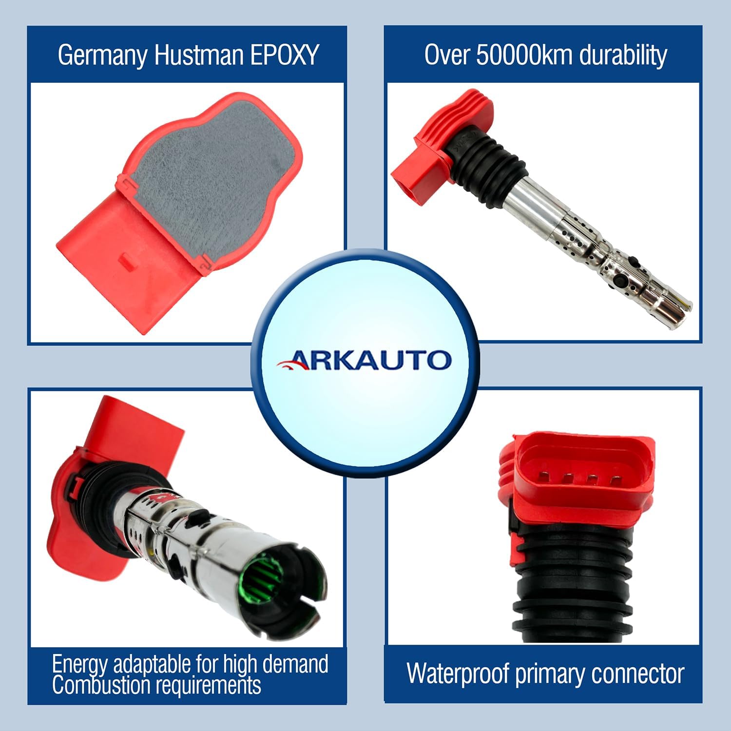 Red Top Ignition Coil Packs UF483 UF411 06C905115A 06A905115 Set of 4 Compatible With Audi A3 A4 A4 Quattro S3 TT Seat Toledo TT Quattro VW Beetle Derby Golf Jetta Passat B5 1.8T EA888 GEN 1