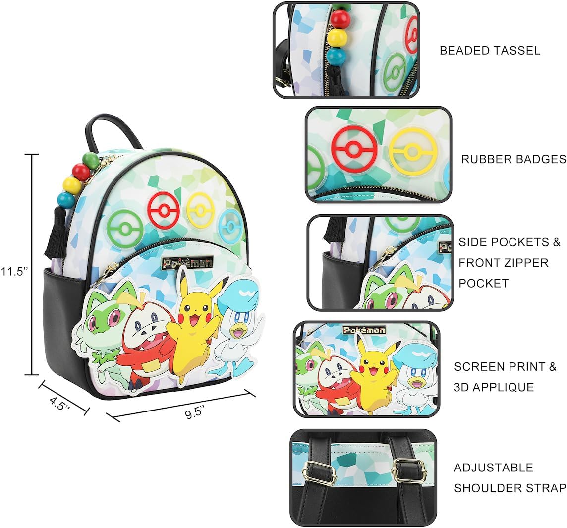 Bioworld Pokemon Sprigatito Fuecoco Pikachu & Quaxly 11.5 Tie-Dye Mini Backpack