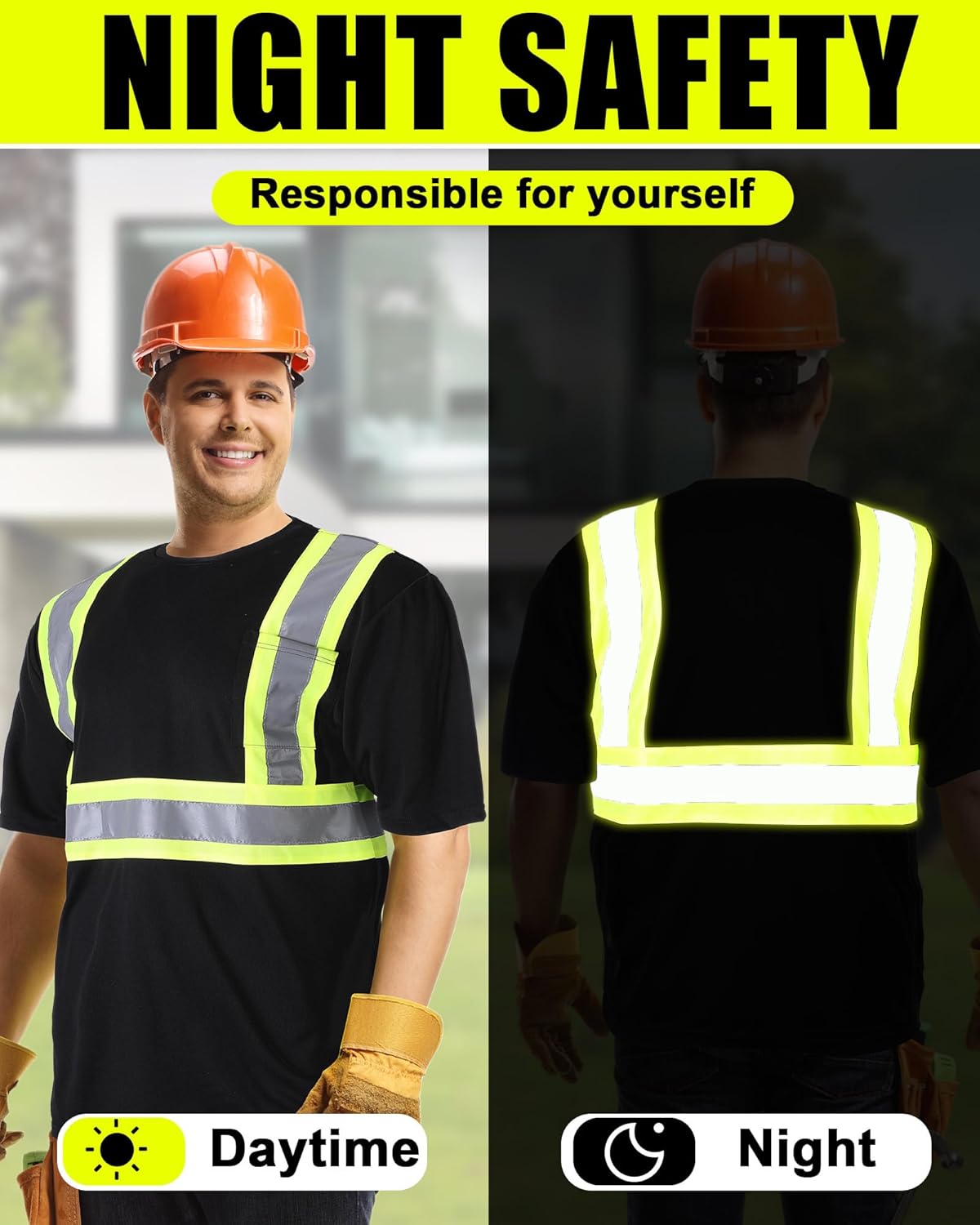 JaGely 8 pcs 4 Pcs Black Safety Shirts for Men Reflective Class 3 High Visibility Shirts Safety Short Sleeve for Construction (Black,X-Large)