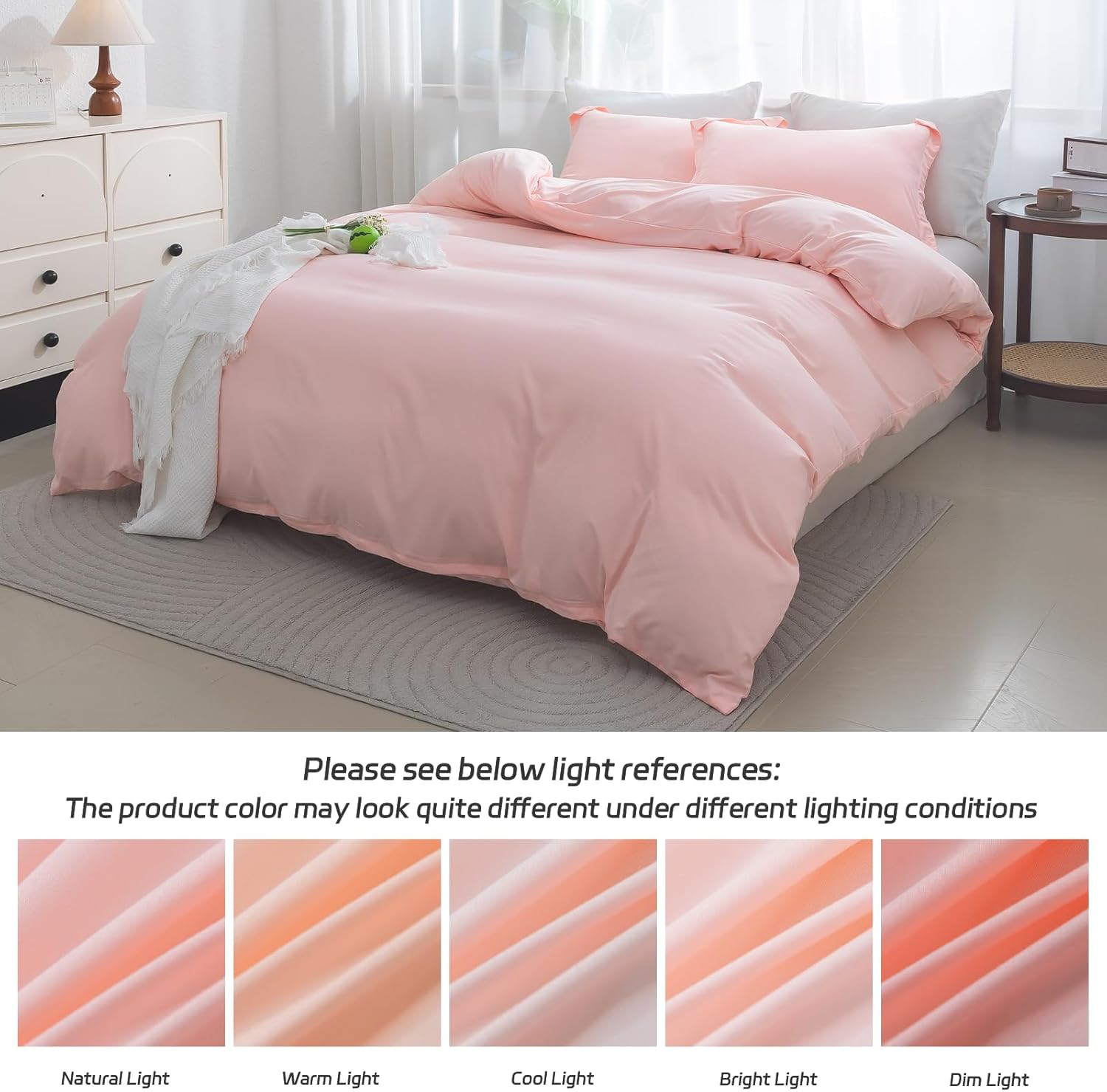 SheRest Pink Duvet Cover Full Size - Soft Brushed Microfiber, 3 Pieces, 1 Duvet Cover 80x90 Inches with Zipper Closure 8 Ties & 2 Pillow Shams, Breathable Bedding Set for All Season (No Comforter) - Image 8