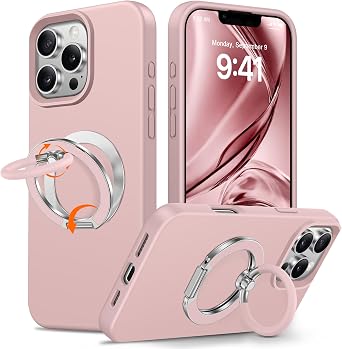 XYZ for iPhone 16 Pro Max Case, Soft Silicone Double Ring Stand, 6.9", Pink