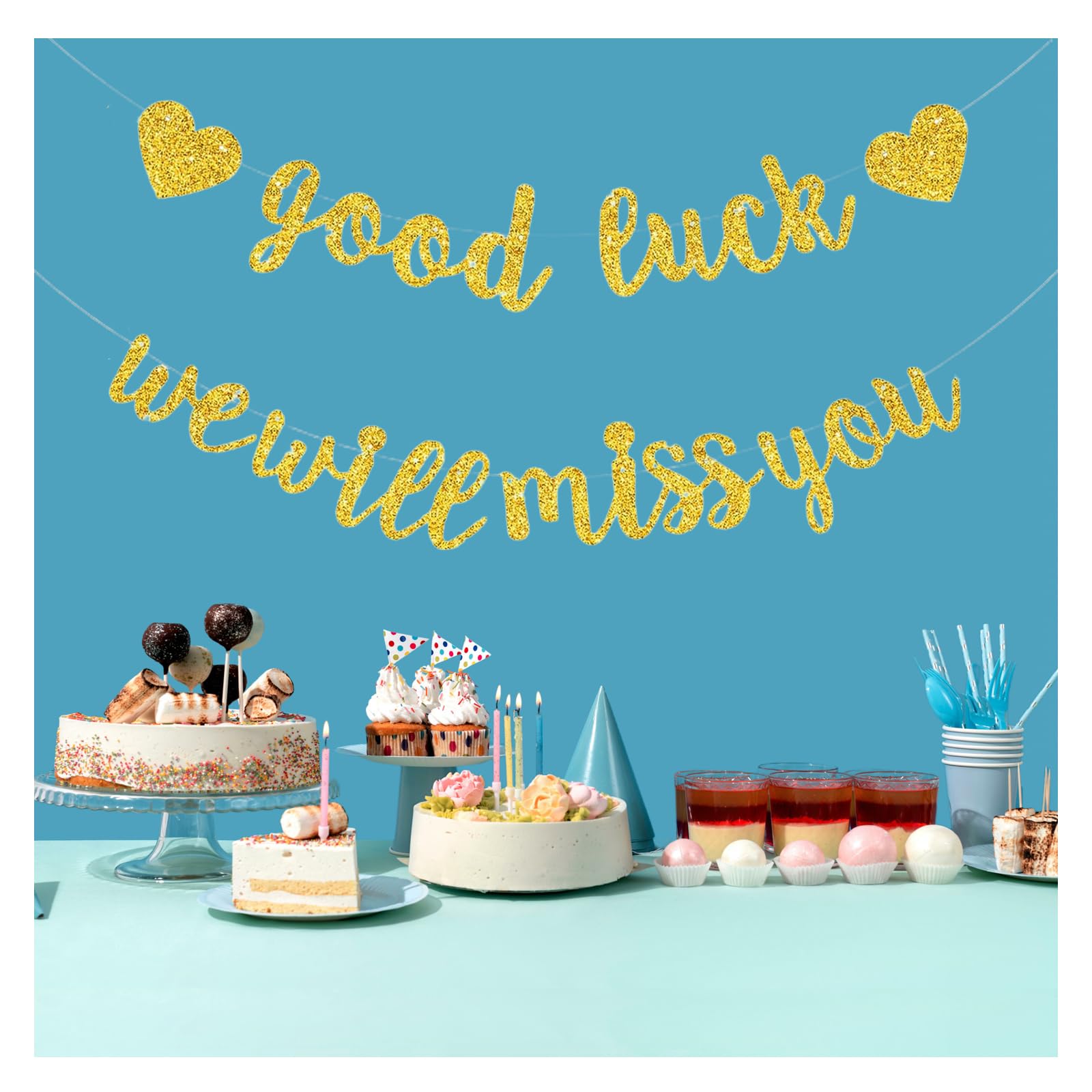 Bliceon Gold Luck We Will Miss You Banner, Glitter Retirement Party Sign Garland, Going Away Farewell Party Decorations - Image 3